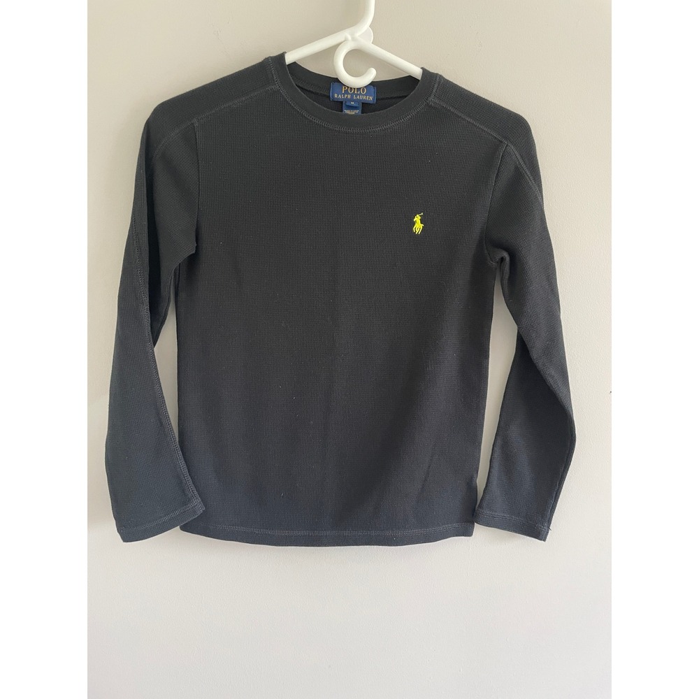 Polo Ralph Lauren Boys Black Waffle Knit Thermal Long Sleeve Shirt M 10-12